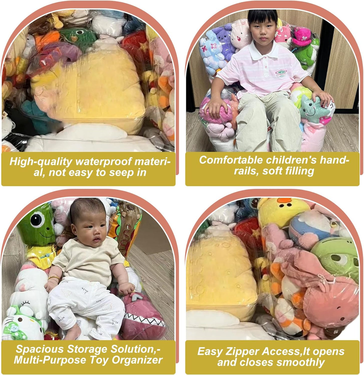 Bean Bag Stuffed Animal Storage Organizer Waterproof Clear PVC Bean Bag Chair with Zipper Stuffable for Kids Room Plush Toy Storage Toddler Seat and Playroom Organization