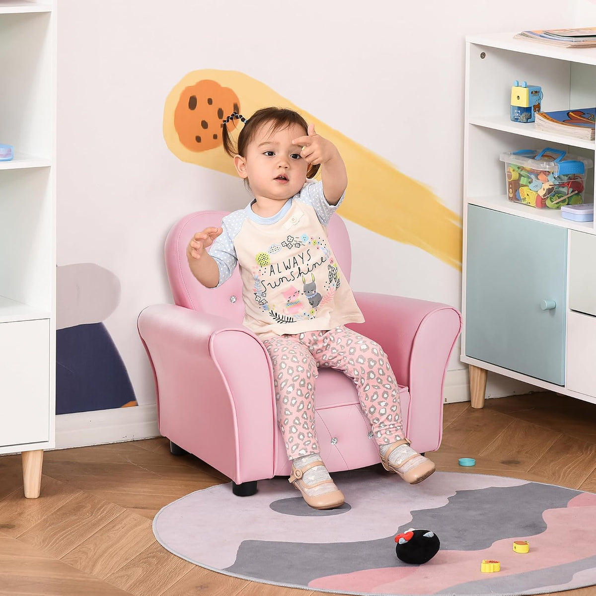 Qaba Kids Sofa Tufted Princess Chair for Preschool Child Pink