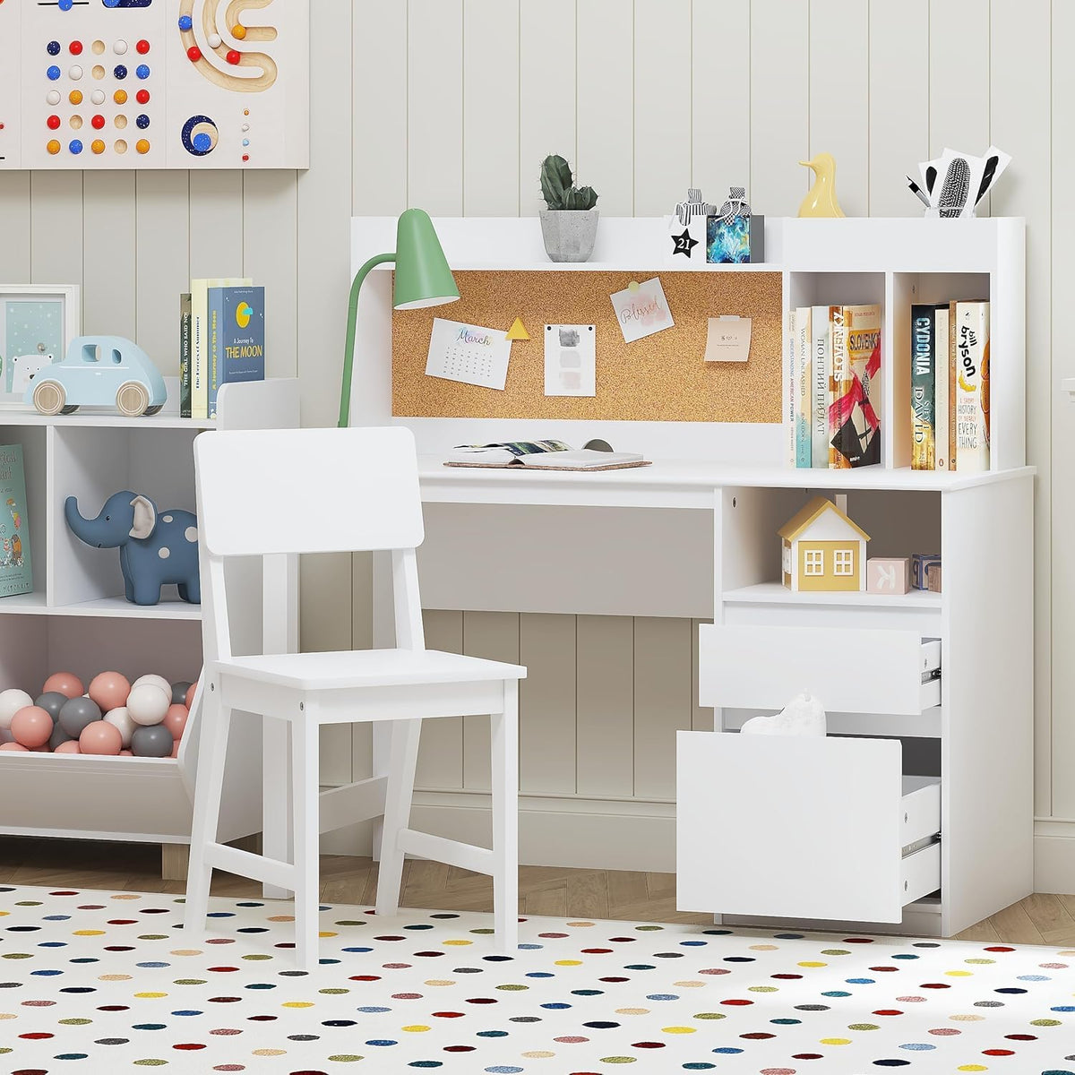 Spirich Wooden Kids Study Desk Set with Hutch and Storage for Ages 5-12
