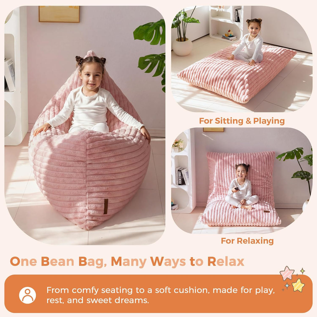 MAXYOYO 3 in 1 Kids Bean Bag Chair, Comfy Floor Sofa with Removed Cover