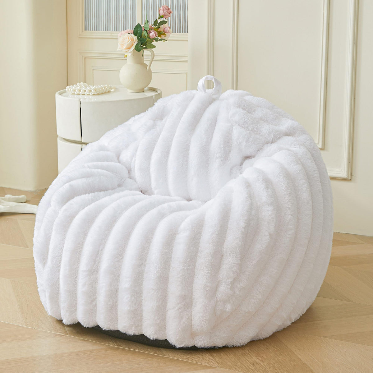 MEGO Kids Fluffy Faux Rabbit Fur Bean Bag Chair Cover, No Filler, Beige