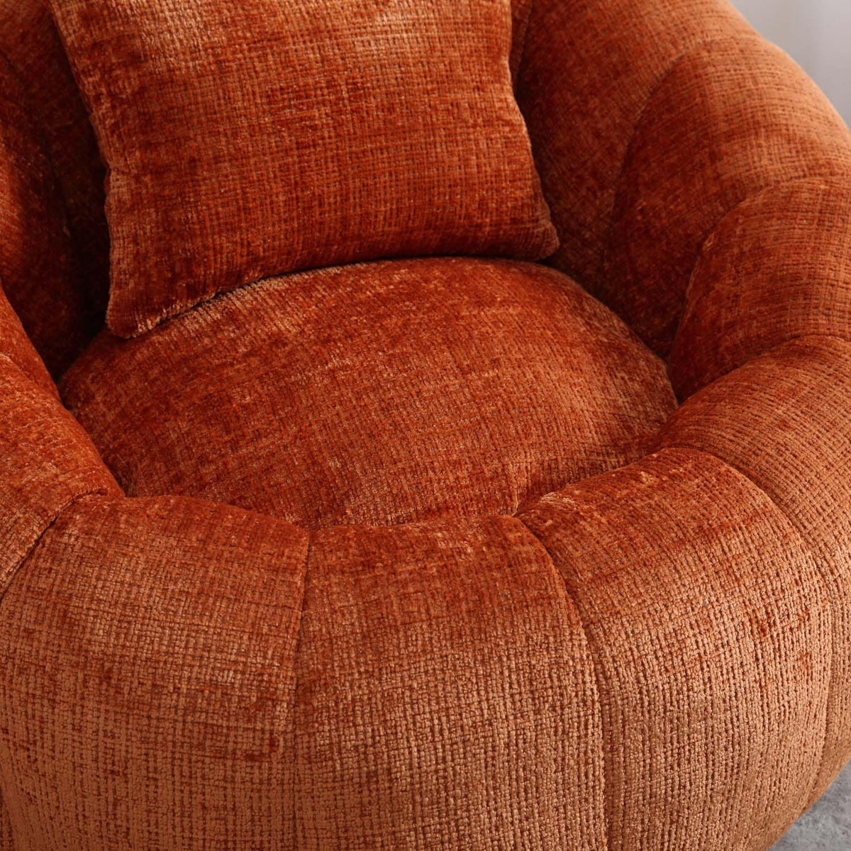 Round Cloud Bean Bag Chair, Leisure Floor Single Seater with Ottoman, Plush Chenille Sofa Chair, Lazy Bean Bag Chairs for Bedroom, Apartment and Living Room (Orange)