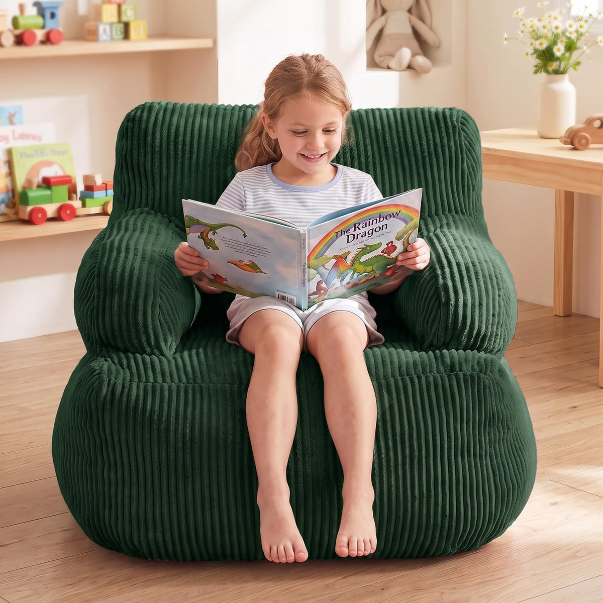 Bean Bag Chairs for Kids, Comfy Bean Bag Sofa for Boys & Girls, Beige