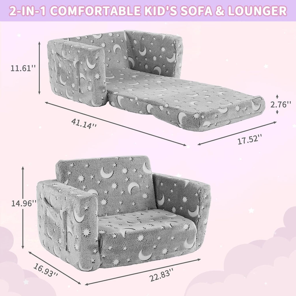 Couch, Fold Out Sofa Chair, Foam, Washable,Fold Out Foam Sofa Chair for Reading Corner, Gift,Dark Star