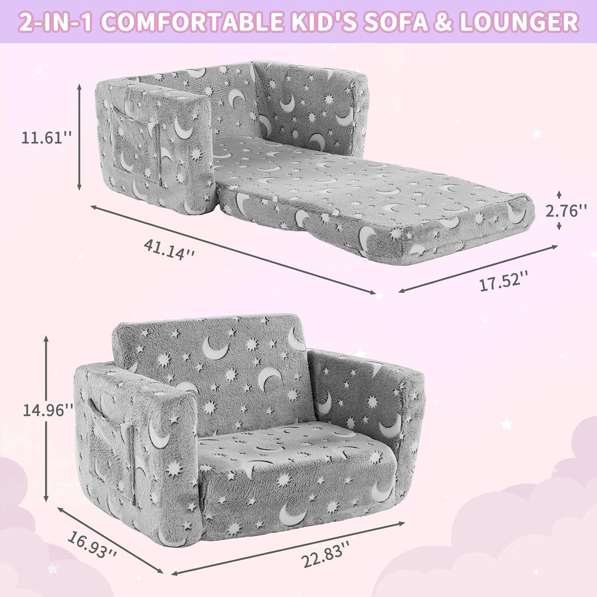 Couch, Fold Out Sofa Chair, Foam, Washable,Fold Out Foam Sofa Chair for Reading Corner, Gift,Dark Star