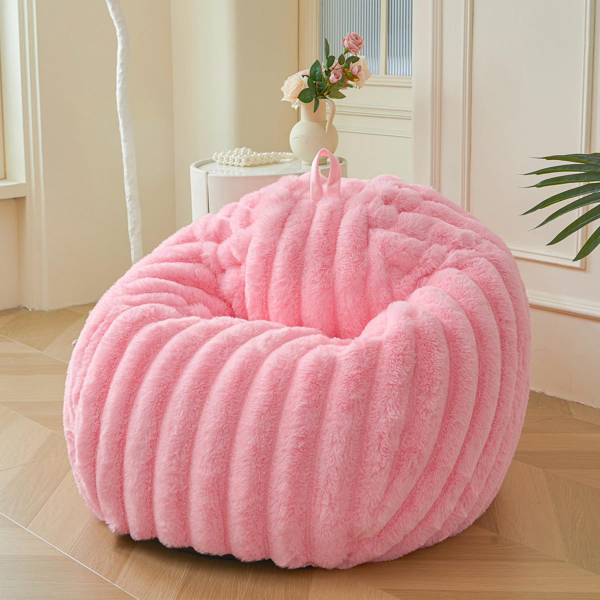 MEGO Kids Fluffy Faux Rabbit Fur Bean Bag Chair Cover, No Filler, Beige