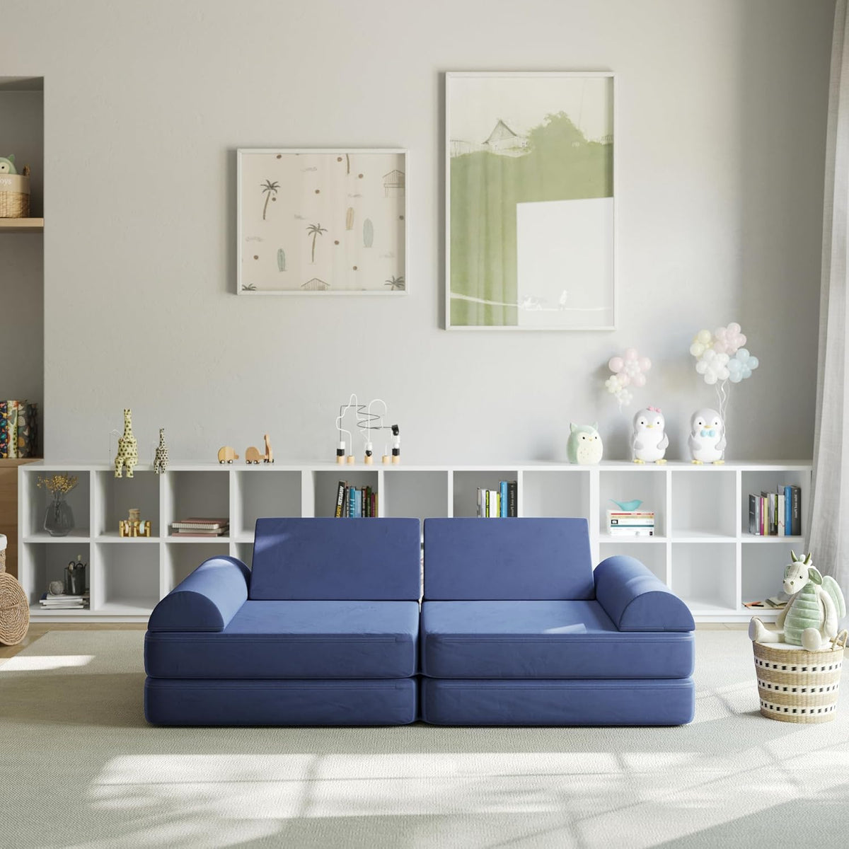 Flash Furniture Kids Play Couch, 6-Piece, 56", Blue