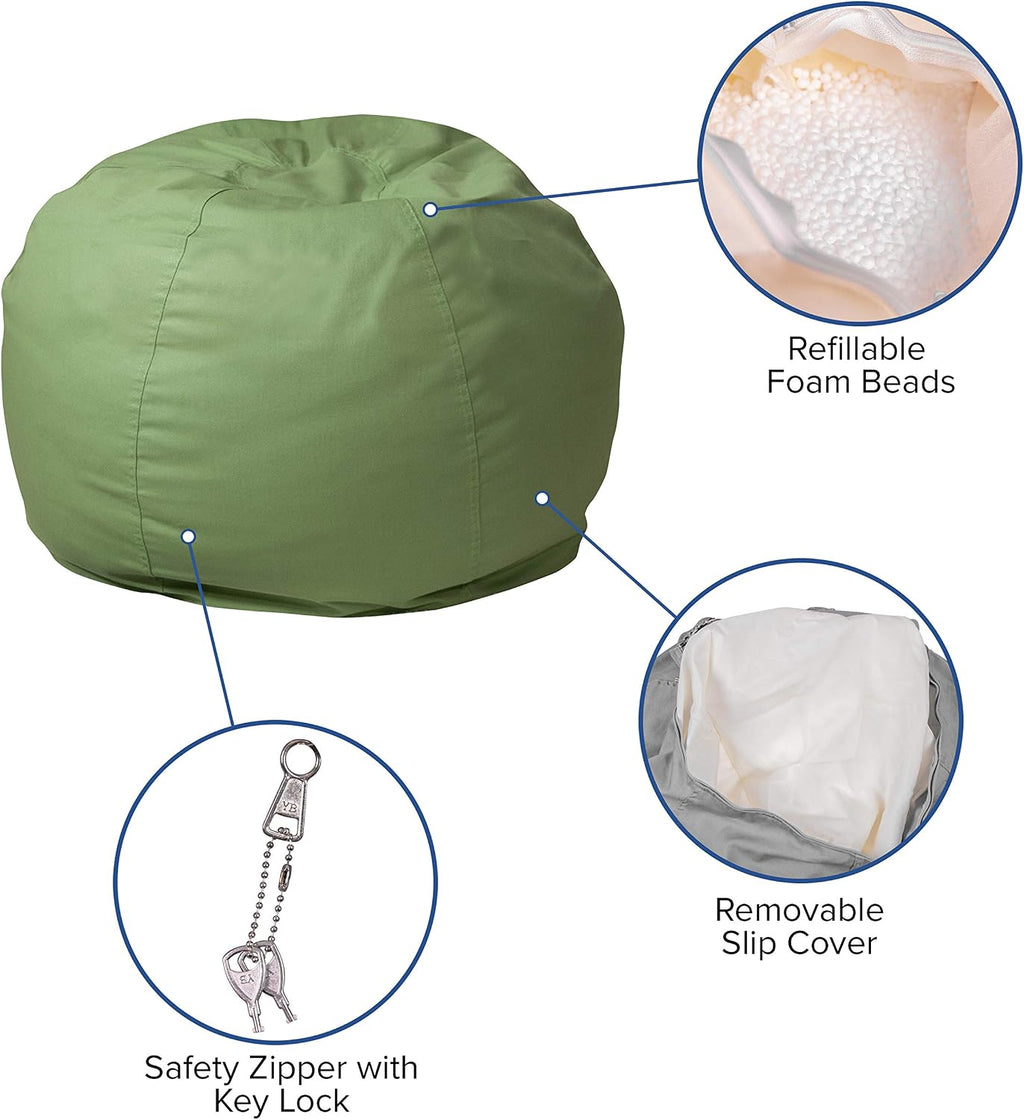 BizChair Small Solid Green Refillable Bean Bag Chair for Kids and Teens