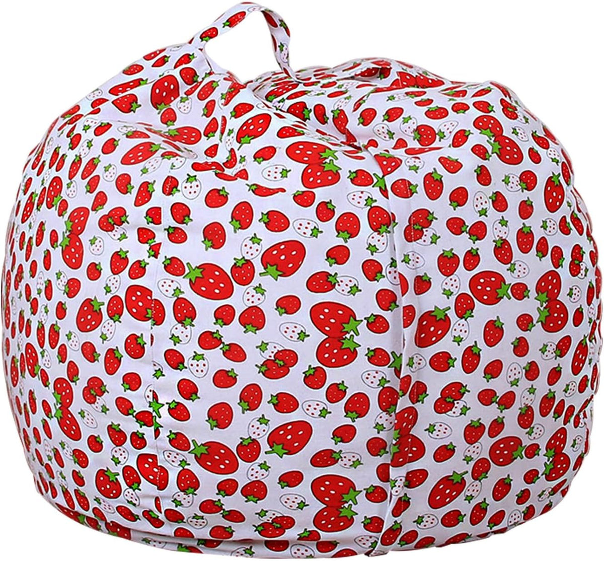ELEOPTION Stuffed Animal Storage Bean Bag Chair Cover, Large Size 38inch Cotton Canvas Children Plush Toy Organizer Storage Bag Fill Fun Chair for Kids Room or Bedroom (Strawberry, 32in)