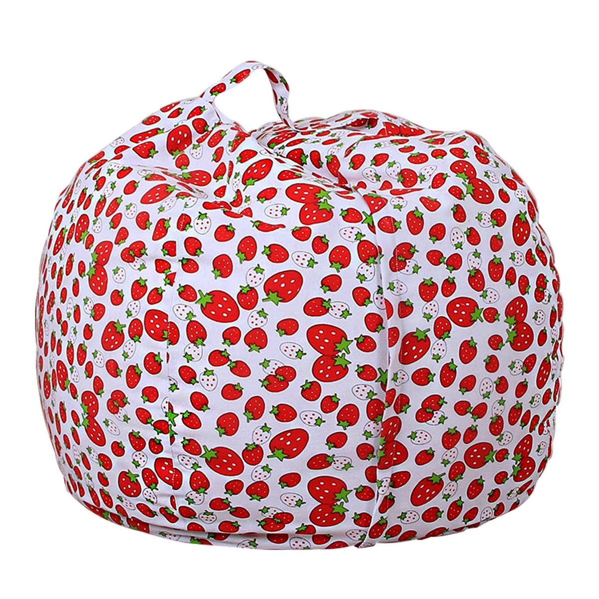 ELEOPTION Stuffed Animal Storage Bean Bag Chair Cover, Large Size 38inch Cotton Canvas Children Plush Toy Organizer Storage Bag Fill Fun Chair for Kids Room or Bedroom (Strawberry, 32in)