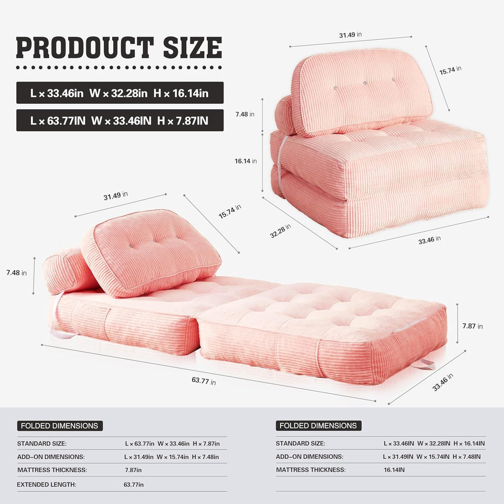 30" Kids Convertible Futon Sofa Bed,Foldable Sleeper Chair, Odorless & No Assembly,Space-Saving for Children's Room