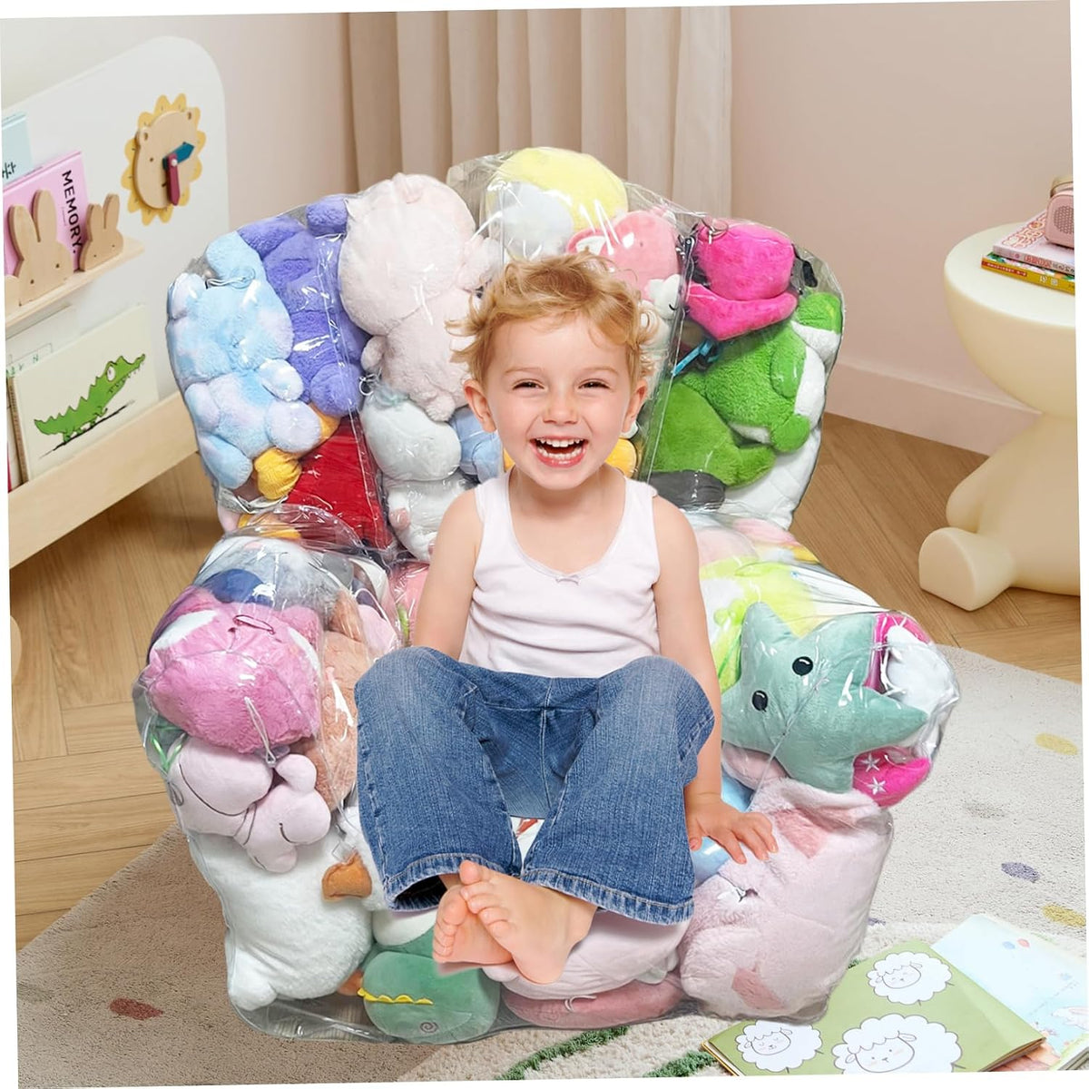 Bean Bag Stuffed Animal Storage Waterproof PVC Clear Bean Bag with Zipper Stuffable for Kids Toddler Armchair for Organizing Kids Rooms Toy Storage Bags Stuffed Animal Bath Toy