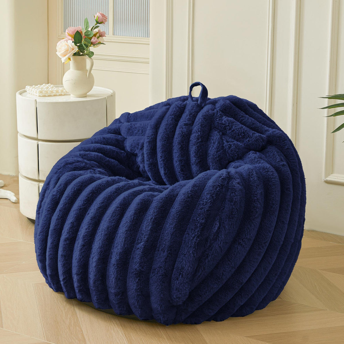 MEGO Kids Fluffy Faux Rabbit Fur Bean Bag Chair Cover, No Filler, Beige
