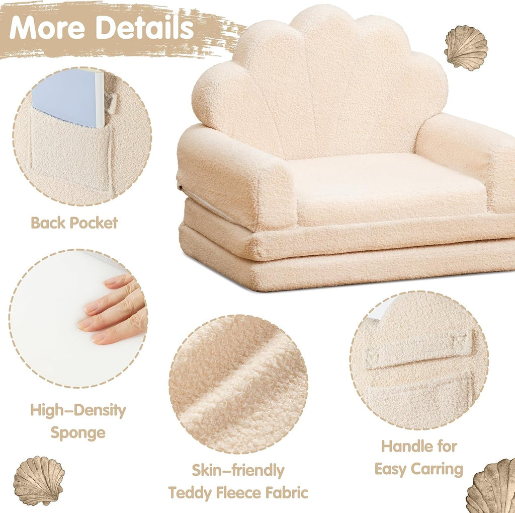 2-in-1 Kids Couch, Toddler Couch Fold Out, Comfy Toddler Chair, Convertible Kids Sofa to Lounger with Pocket and Removable Cover