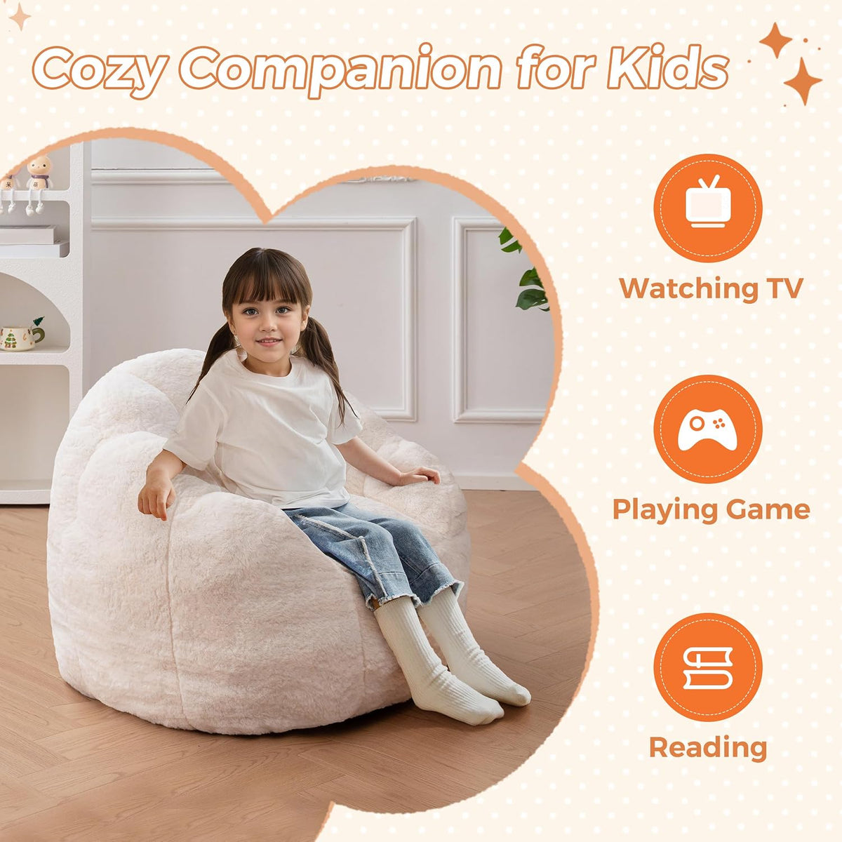 MAXYOYO Kids Bean Bag Chair, Floral Shaped Bean Bag Sofa, Beige