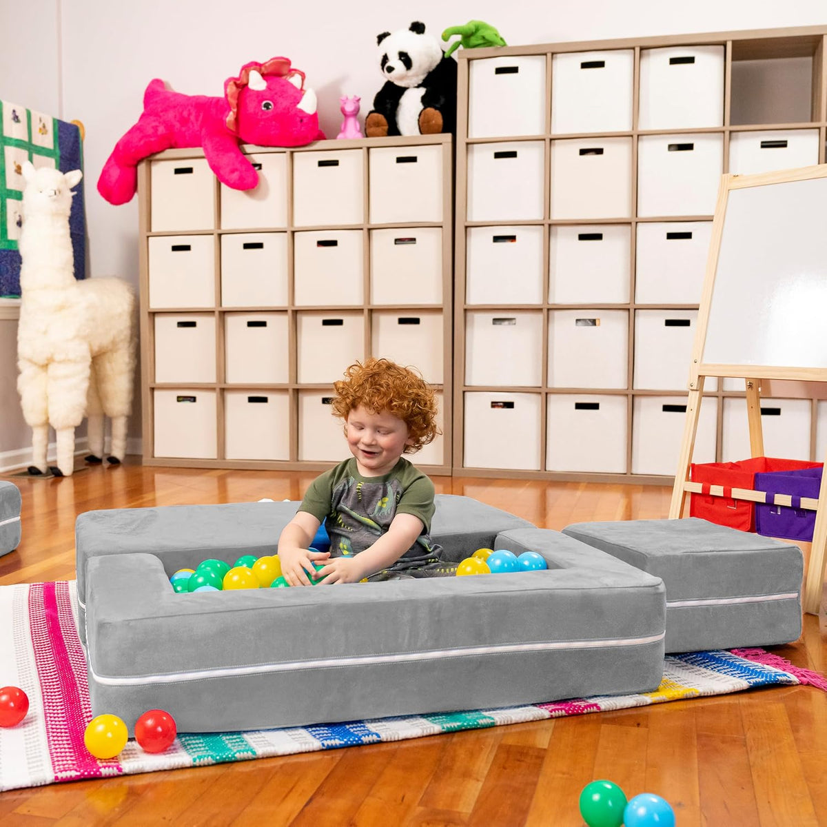 Jaxx Zipline Kids Modular Loveseat & Ottomans/Fold Out Lounger, Platinum