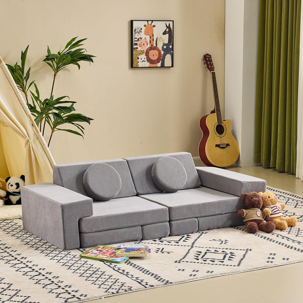 Karl home Kids Couch 14PCS, Modular Foam Toddler Sofa, Grey