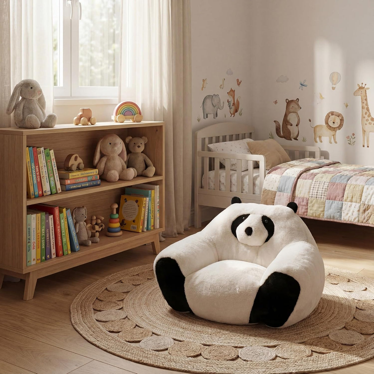 Bean Bag Chair, Panda Shaped Bean Bag Sofa with High Density Shredded Foam, Faux Fur Accent Chair for Bedroom, Living Room and Playroom