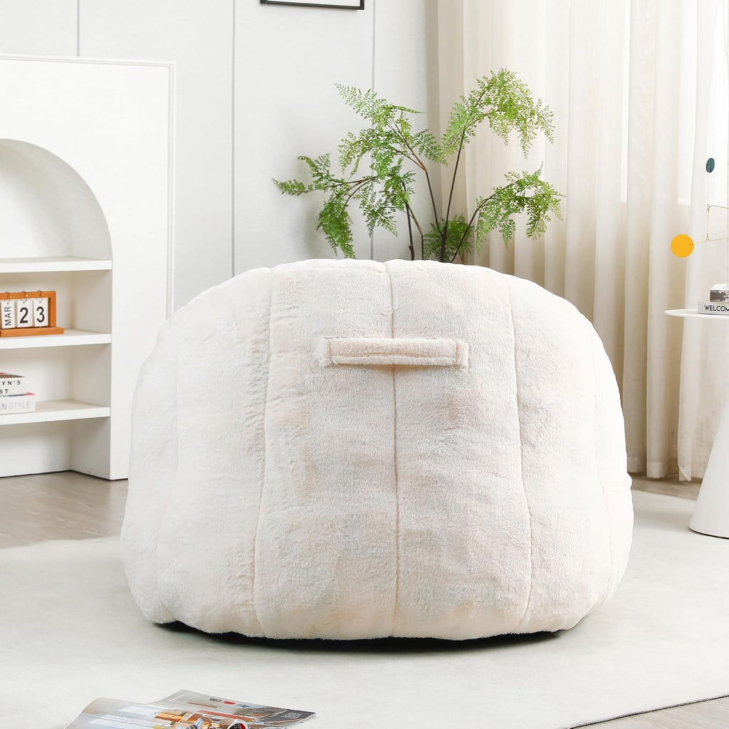 White Big Bean Bag Chairs for Adults Kids with Armrests, Faux Fur Bean Bag Chairs for Teens, Oversized Lazy Bean Bags Sofa Fluffy Floor Lounge Chair, Large Bean Bag Couch for Bedroom