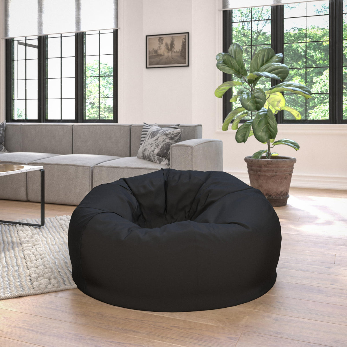 EMMA + OLIVER Gray Large Faux Shearling Bean Bag Chair
