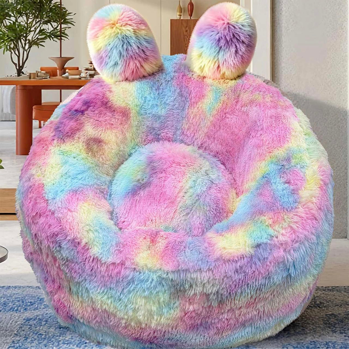 Plush Faux Fur Bean Bag Chairs, Memory Foam Filled Sofa Chair Shape Bean Bag for Adults/Teens/Kids, Ultra-Soft Lazy Sofa for Living Room Bedroom College Dorm, Grey