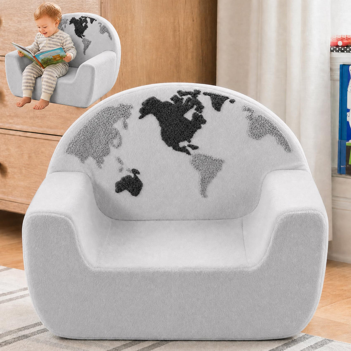 little dove 3-in-1 Extra Wide Convertible Kids Couch, Flip Open Kid Sofa, Machine-Washable Kid Couch for Girls, Kids Sofa for Fun Playtime, Gray