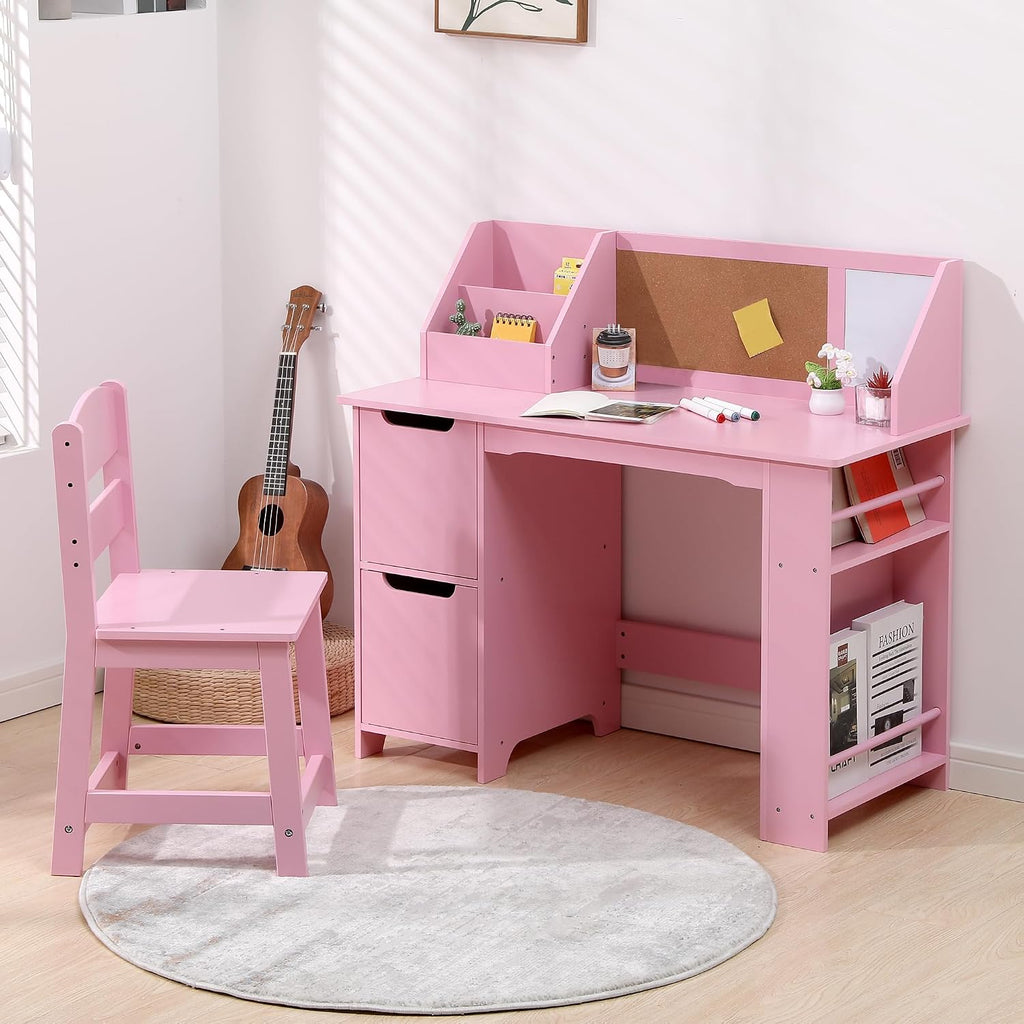 Garvee Kids Desk and Chair Set, Wooden Study Table for 3-8 Yrs