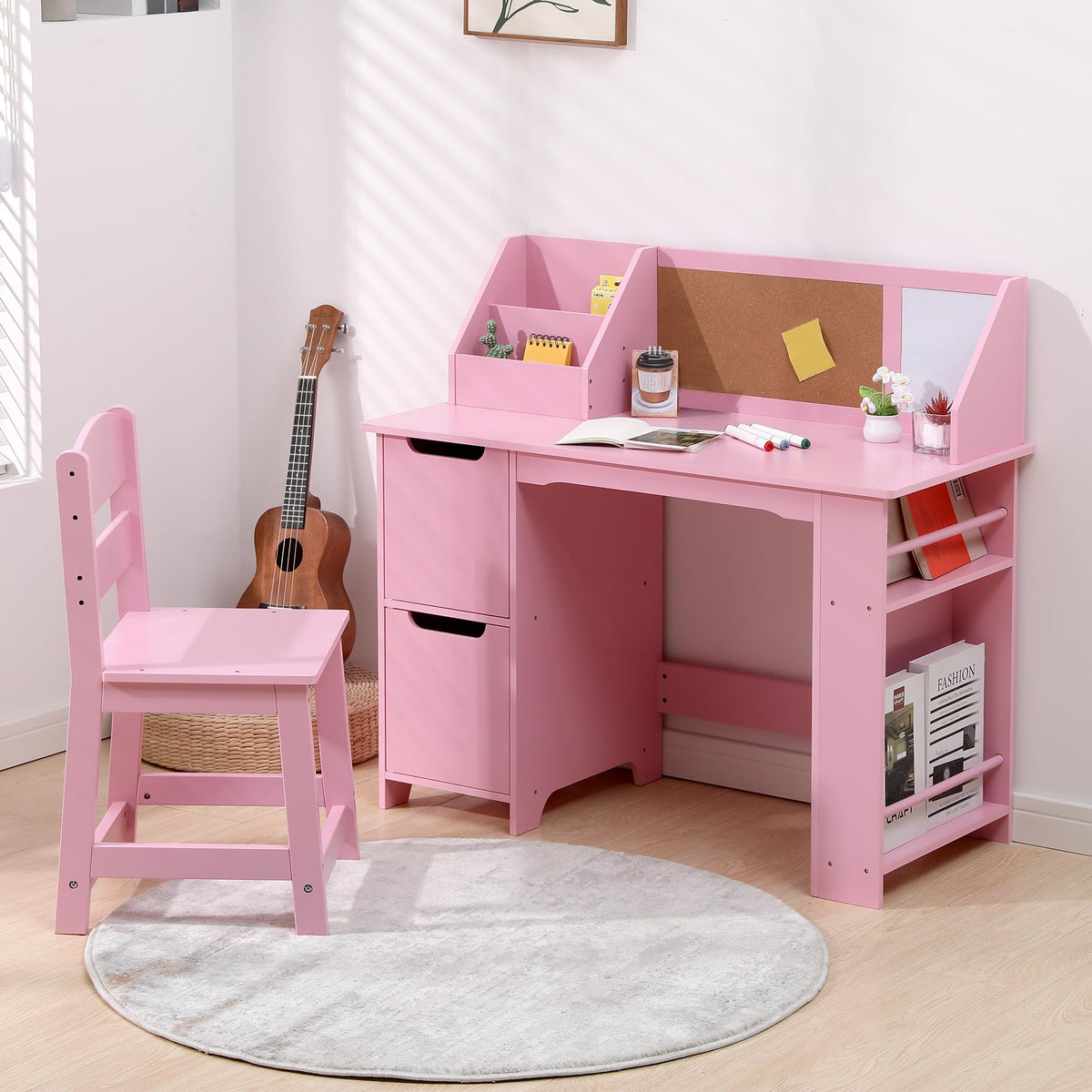 Garvee Kids Desk and Chair Set, Wooden Study Table for 3-8 Yrs