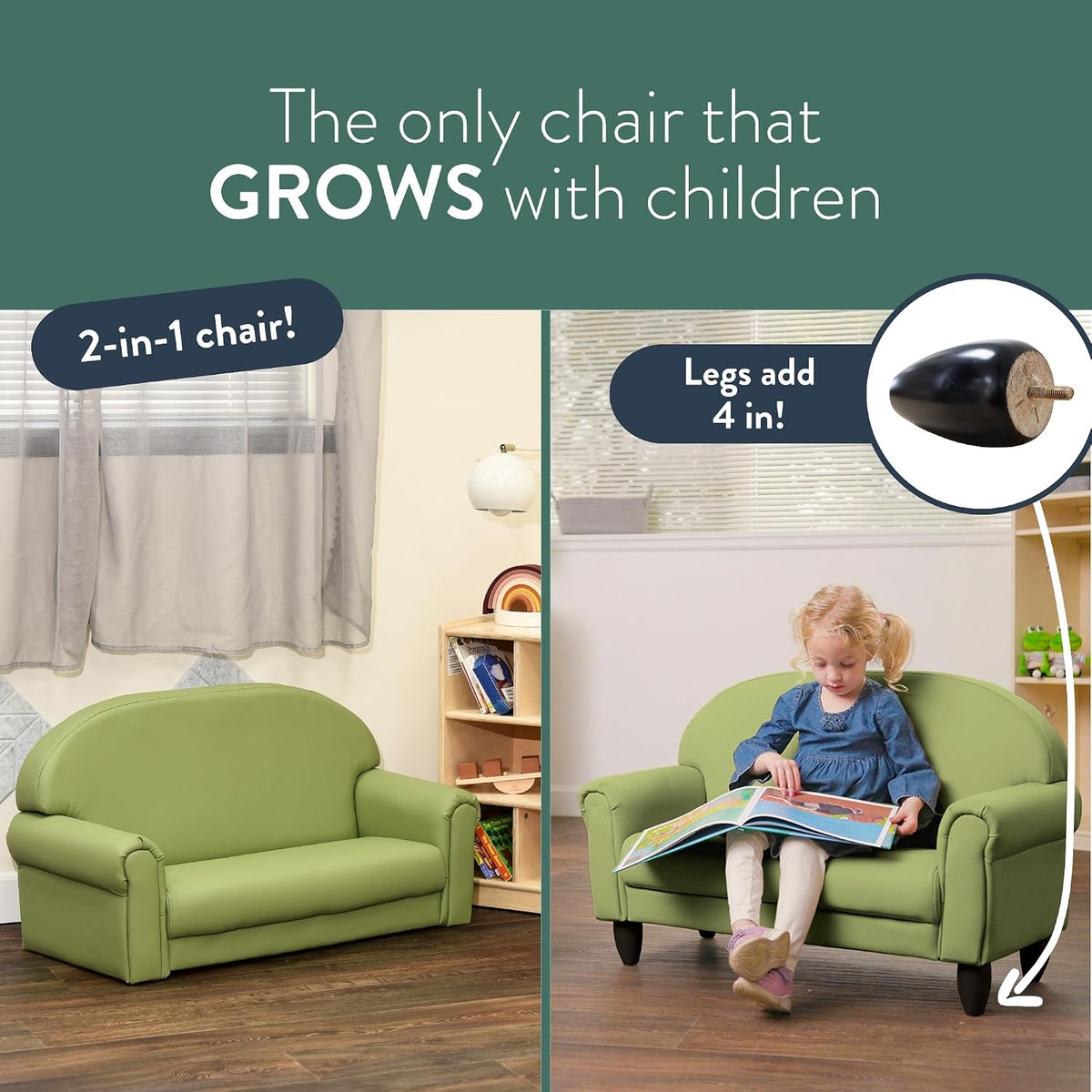 Children's Factory Upholstered Toddler Couch for Classroom, Sofa, Sage
