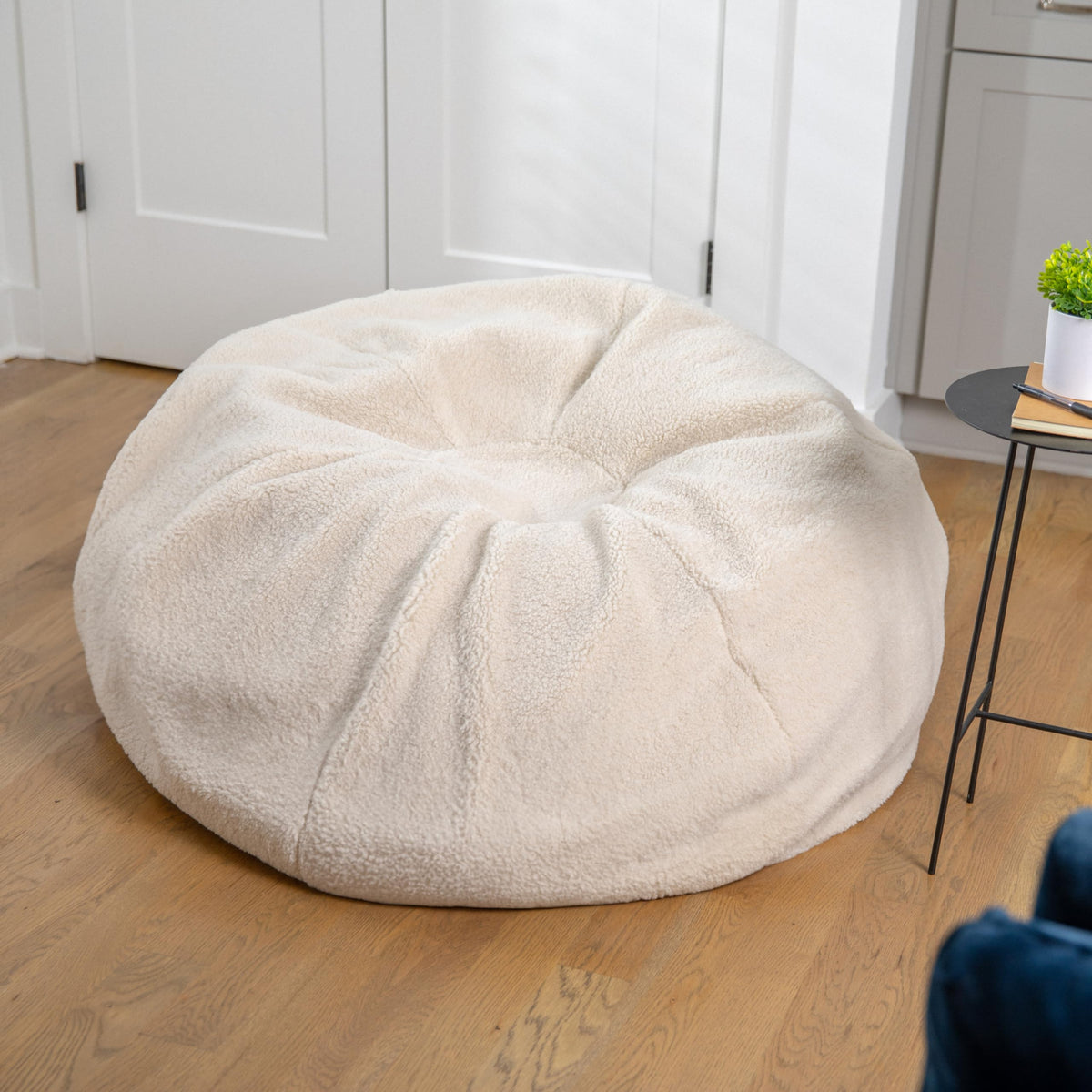 EMMA + OLIVER Gray Large Faux Shearling Bean Bag Chair
