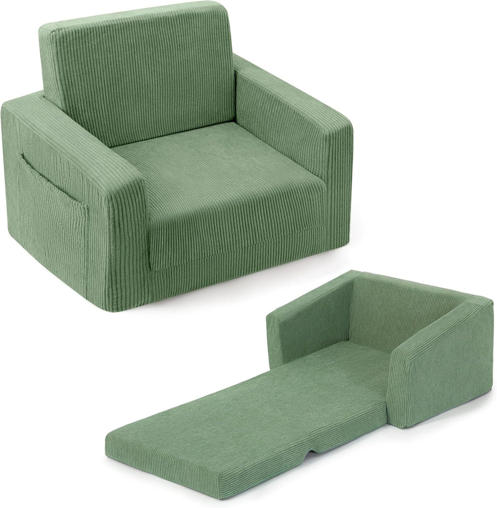 Bubble Ball Comfy Kids Couch, 2-in-1 Foldable Kids Sofa Chair, Green