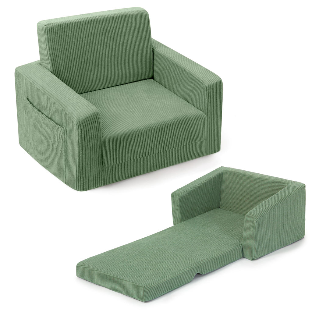 Bubble Ball Comfy Kids Couch, 2-in-1 Foldable Kids Sofa Chair, Green