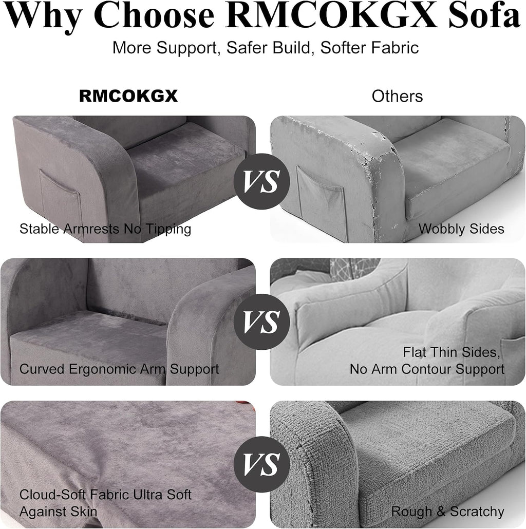 Kids Couch 2-in-1 Foldable Kids Couch, Grey