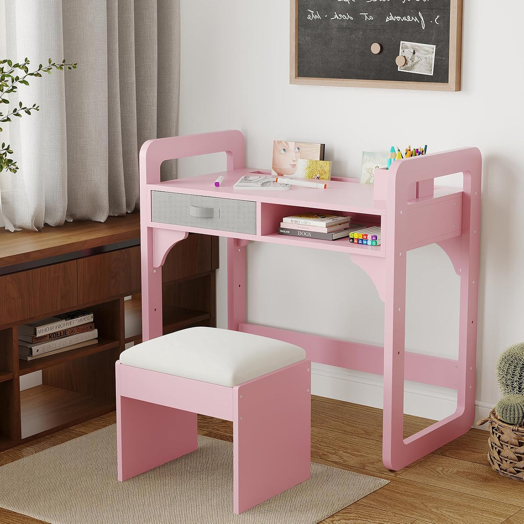 IDEALHOUSE Versatile Kids Desk and Chair Set, Pink