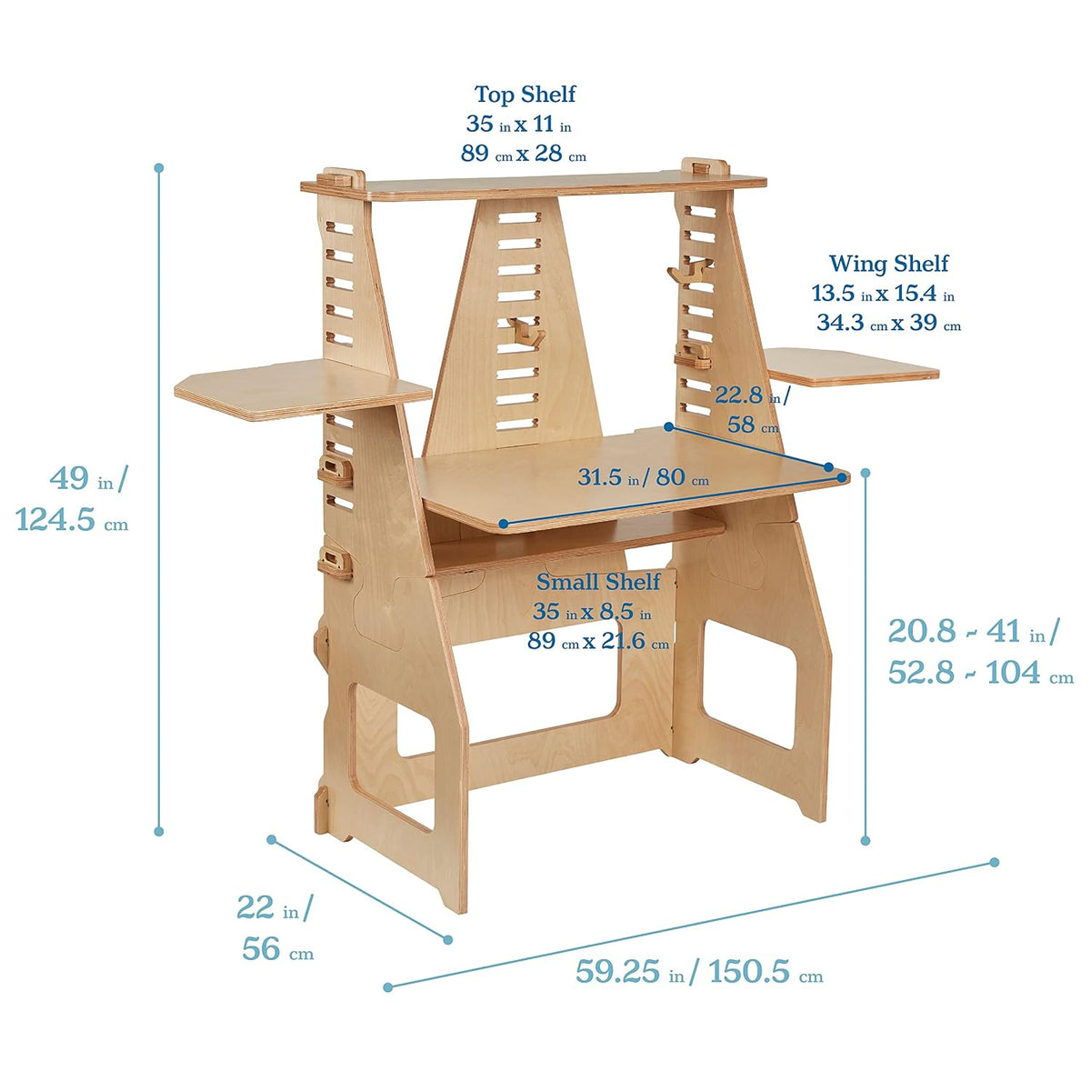 ECR4Kids Maker's Puzzle Sit or Stand Work Desk, Natural