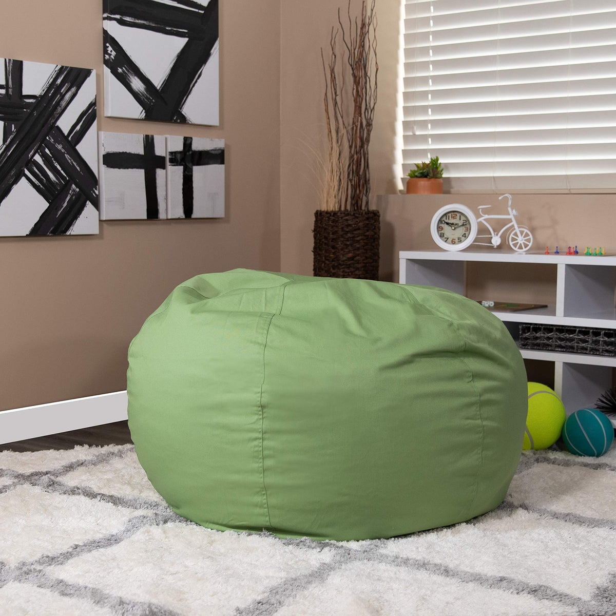 BizChair Sherpa Bean Bag Chair, Classic Refillable Bean Bag Chair for Kids and Teens, Large, Natural
