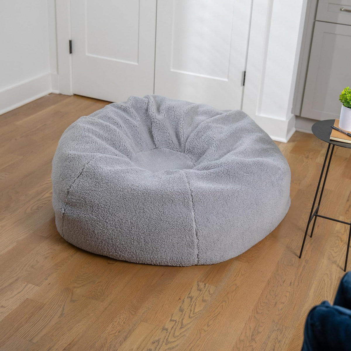 EMMA + OLIVER Gray Large Faux Shearling Bean Bag Chair