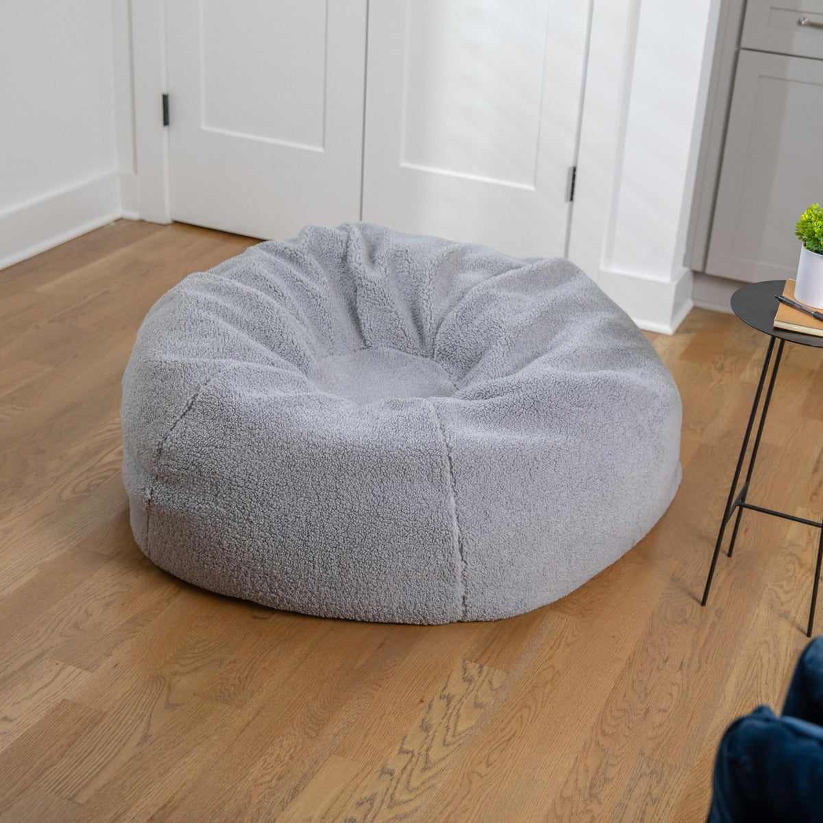 EMMA + OLIVER Gray Large Faux Shearling Bean Bag Chair