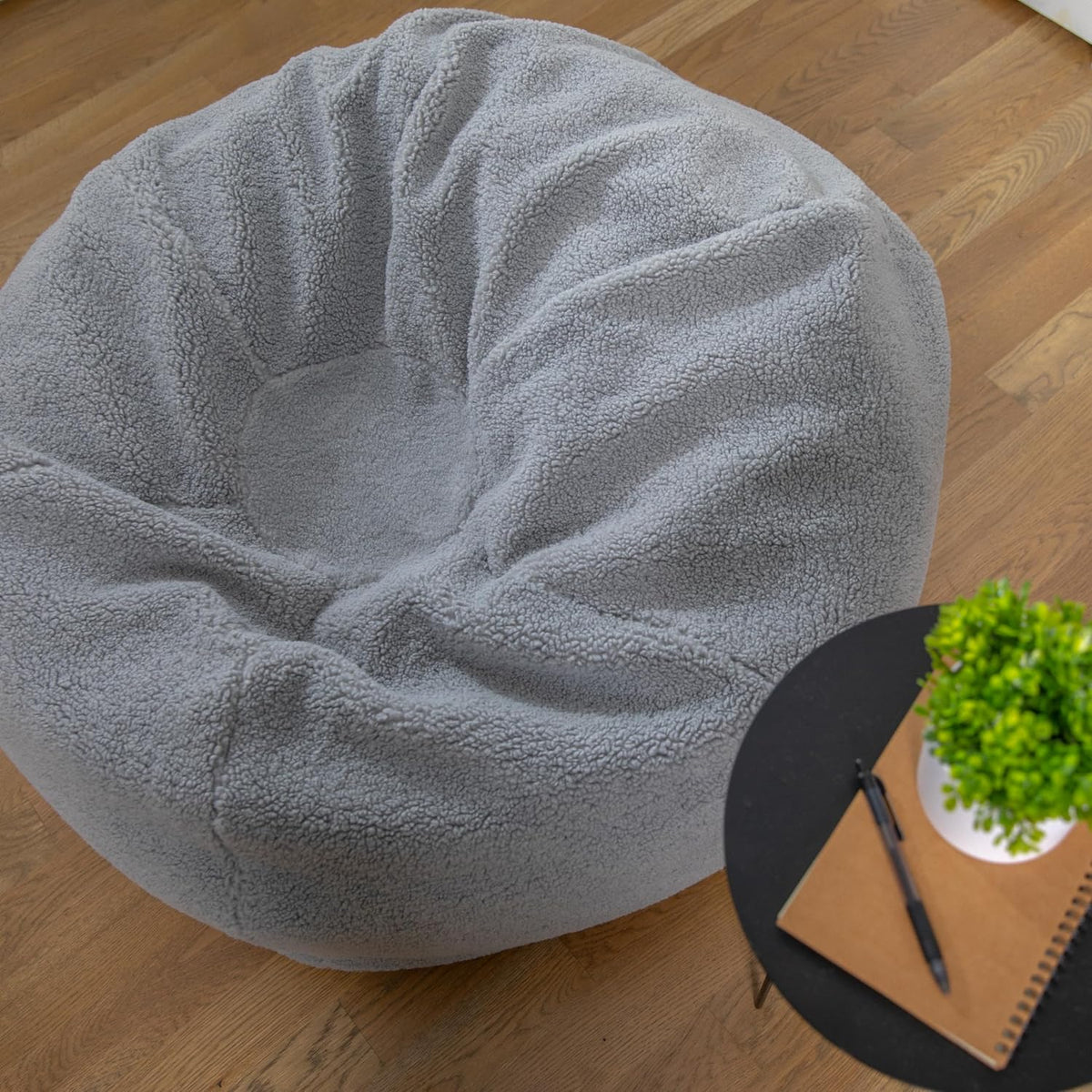 EMMA + OLIVER Gray Large Faux Shearling Bean Bag Chair