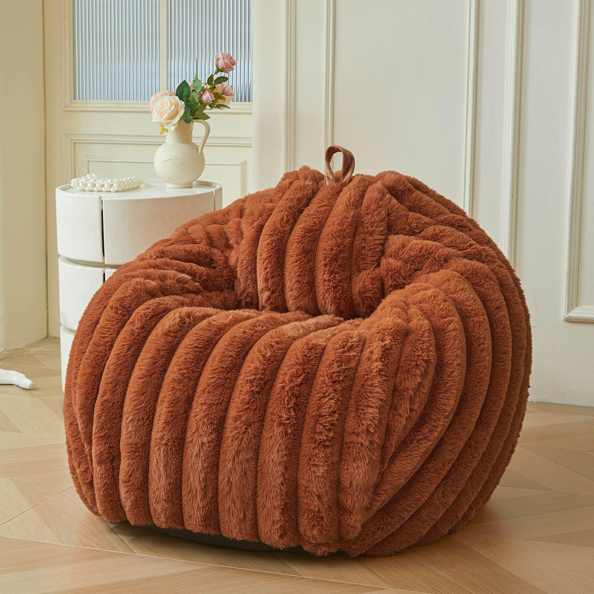 MEGO Kids Fluffy Faux Rabbit Fur Bean Bag Chair Cover, No Filler, Beige