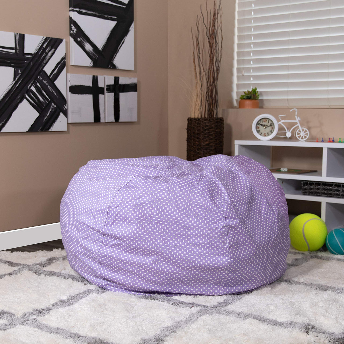 EMMA + OLIVER Gray Large Faux Shearling Bean Bag Chair