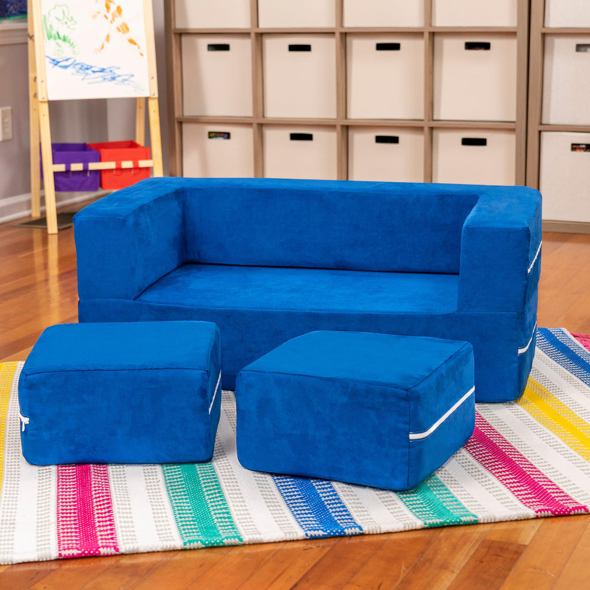 Jaxx Zipline Kids Modular Loveseat & Ottomans/Fold Out Lounger, Platinum