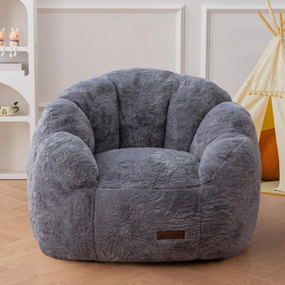MAXYOYO Kids Bean Bag Chair, Floral Shaped Bean Bag Sofa, Beige