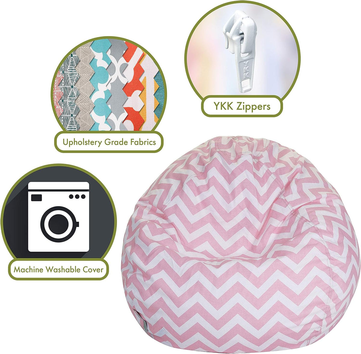 Majestic Home Goods Classic Bean Bag Chair - Chevron Giant Classic Bean Bags for Small Adults and Kids (28 x 28 x 22 Inches) (Baby Pink)