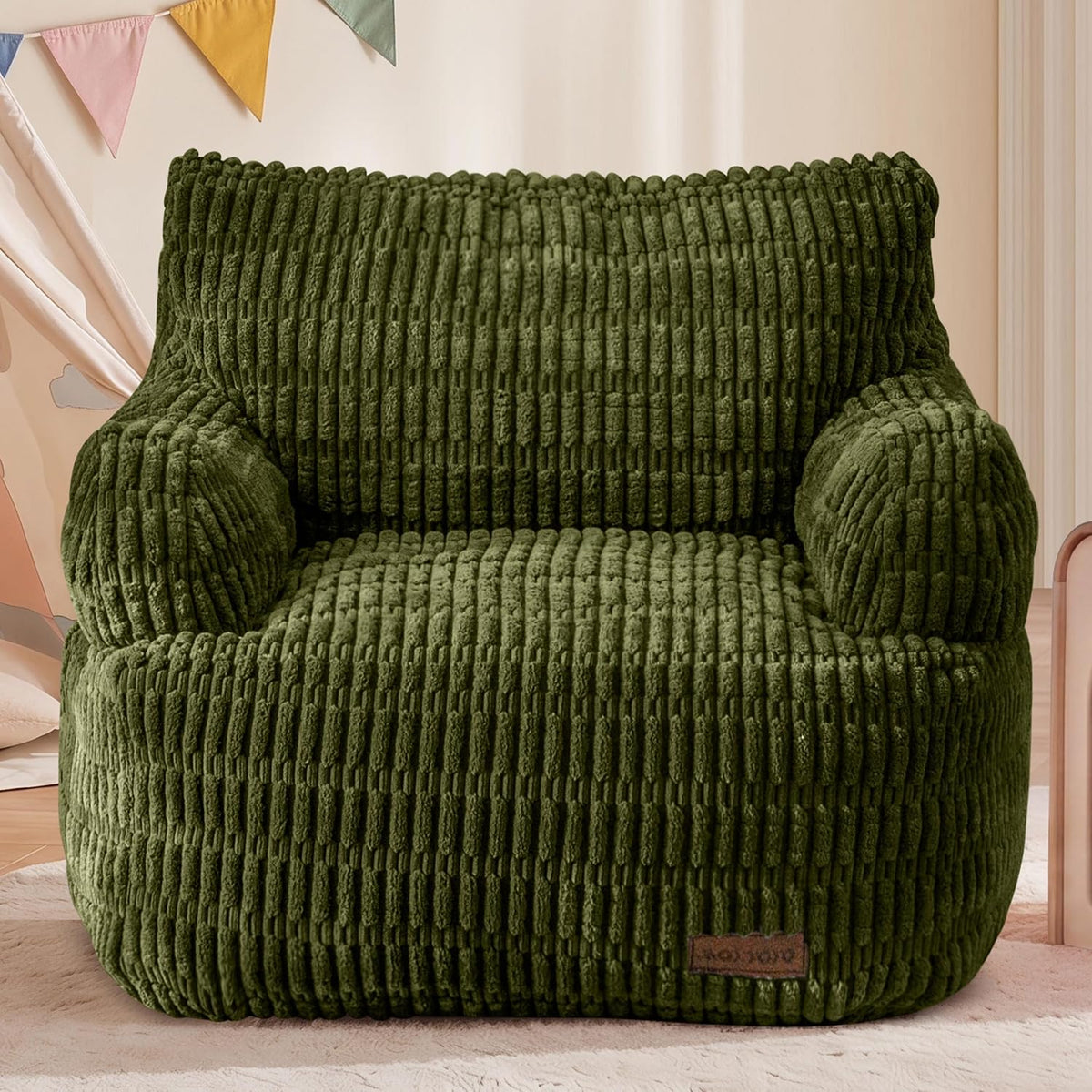 Kids Bean Bag Chair, Comfy Bean Bag Sofa with Filler, Bean Bag Chair for Boys and Girls, Lazy Sofa with Pocket Floor Chair for Gaming, Reading,Green