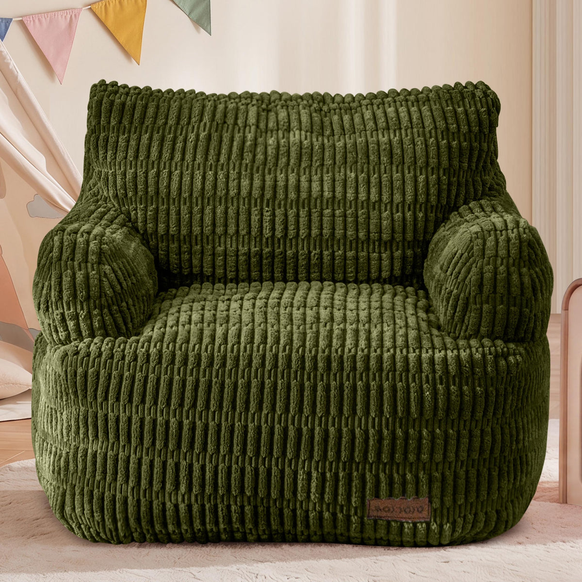 Kids Bean Bag Chair, Comfy Bean Bag Sofa with Filler, Bean Bag Chair for Boys and Girls, Lazy Sofa with Pocket Floor Chair for Gaming, Reading,Green