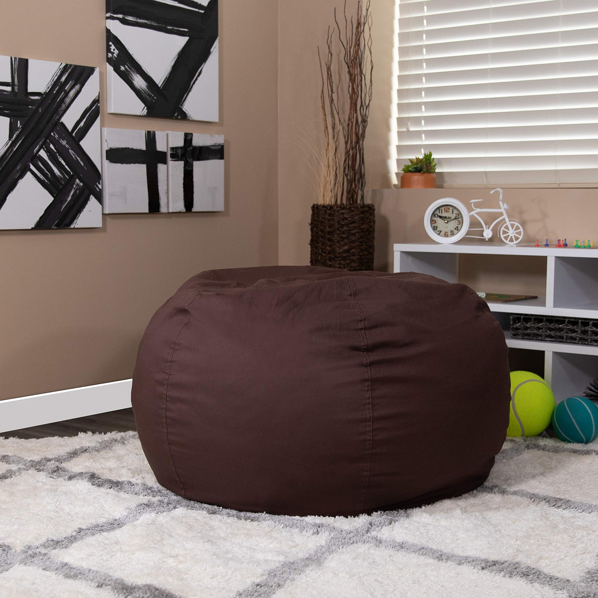 EMMA + OLIVER Gray Large Faux Shearling Bean Bag Chair