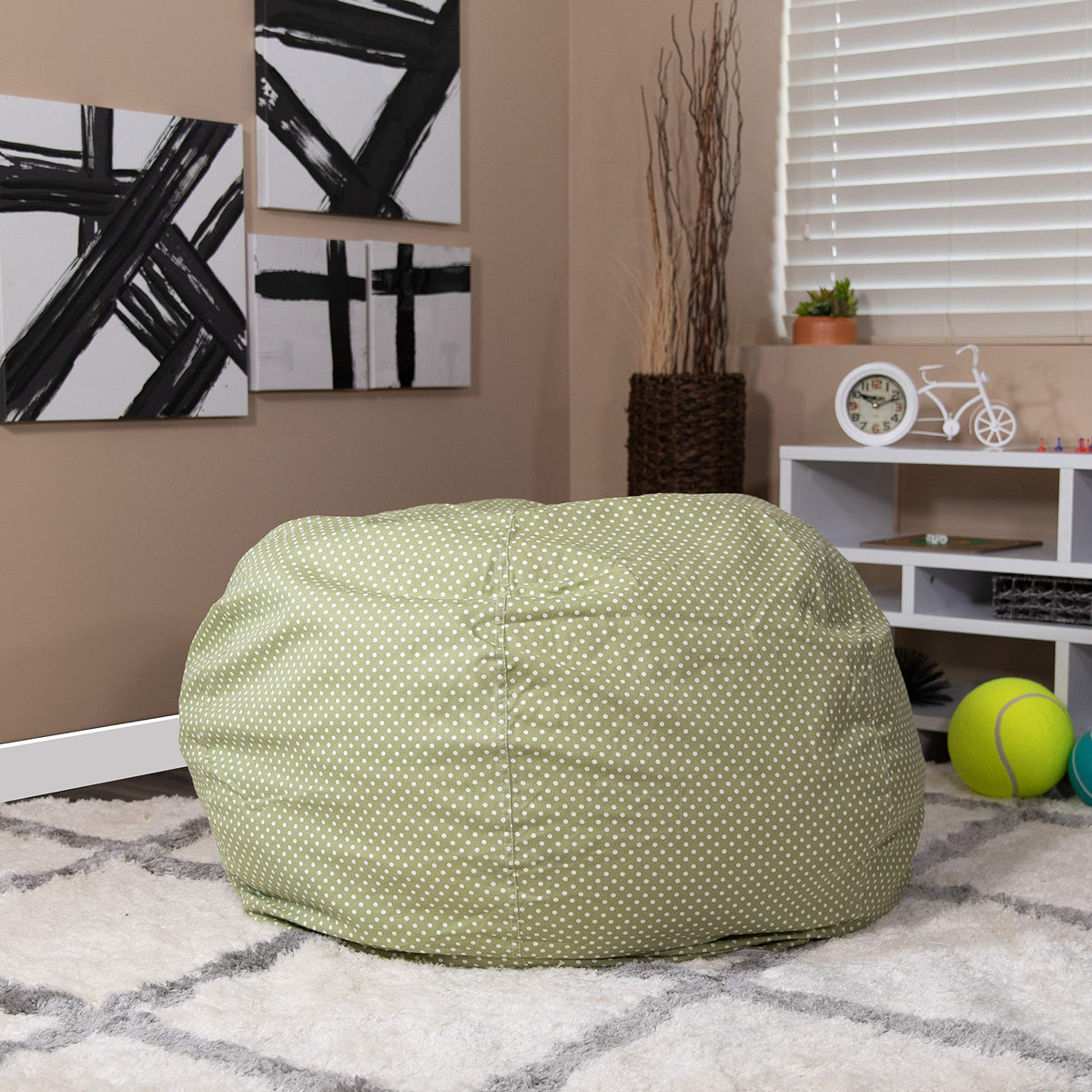 BizChair Sherpa Bean Bag Chair, Classic Refillable Bean Bag Chair for Kids and Teens, Large, Natural
