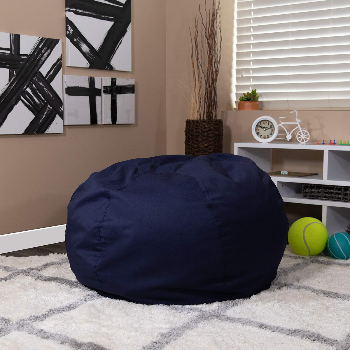 EMMA + OLIVER Gray Large Faux Shearling Bean Bag Chair