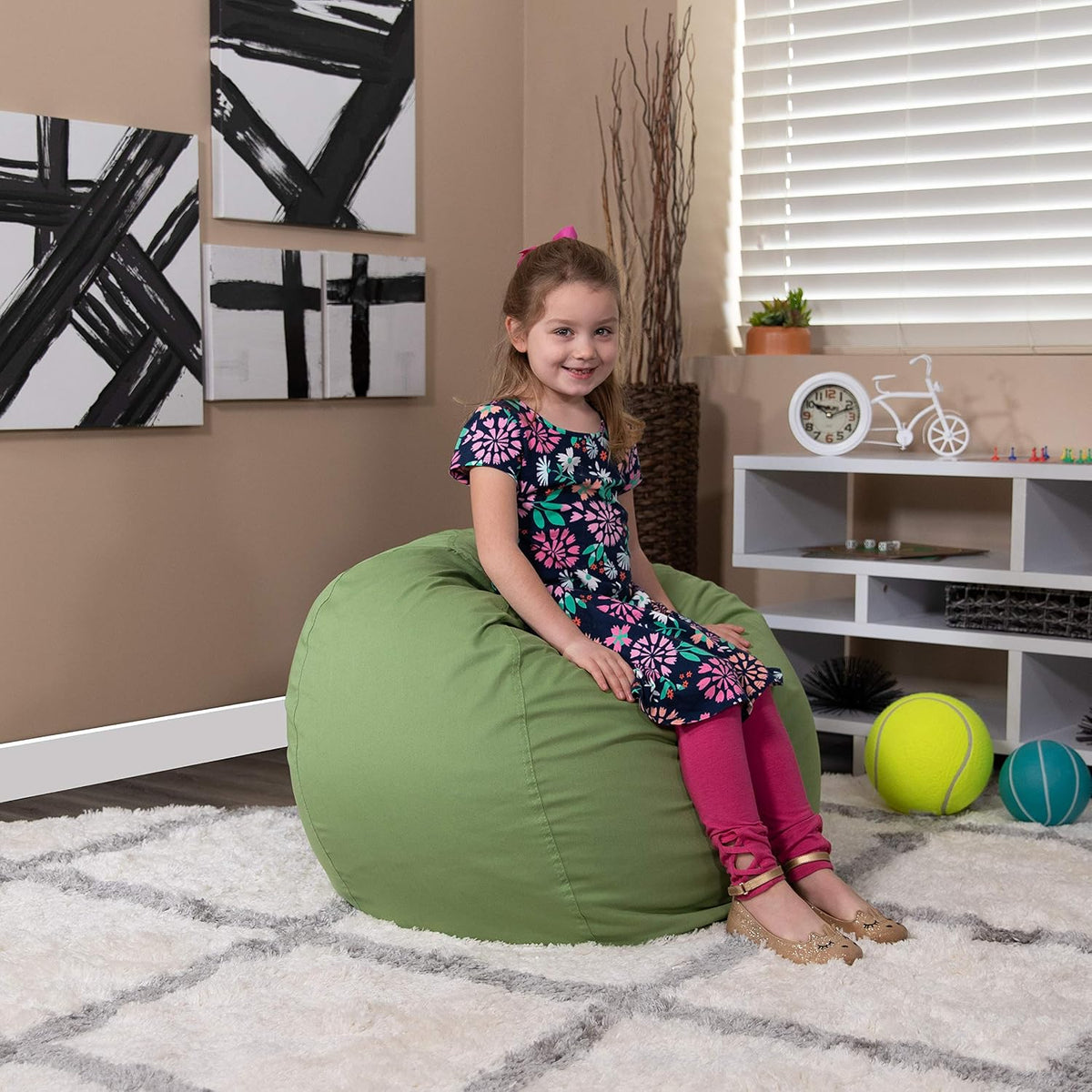 BizChair Small Solid Green Refillable Bean Bag Chair for Kids and Teens